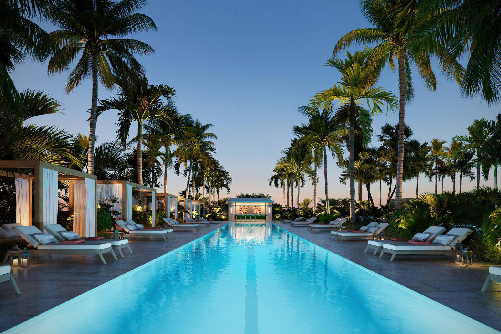 Lap pool with private cabanas