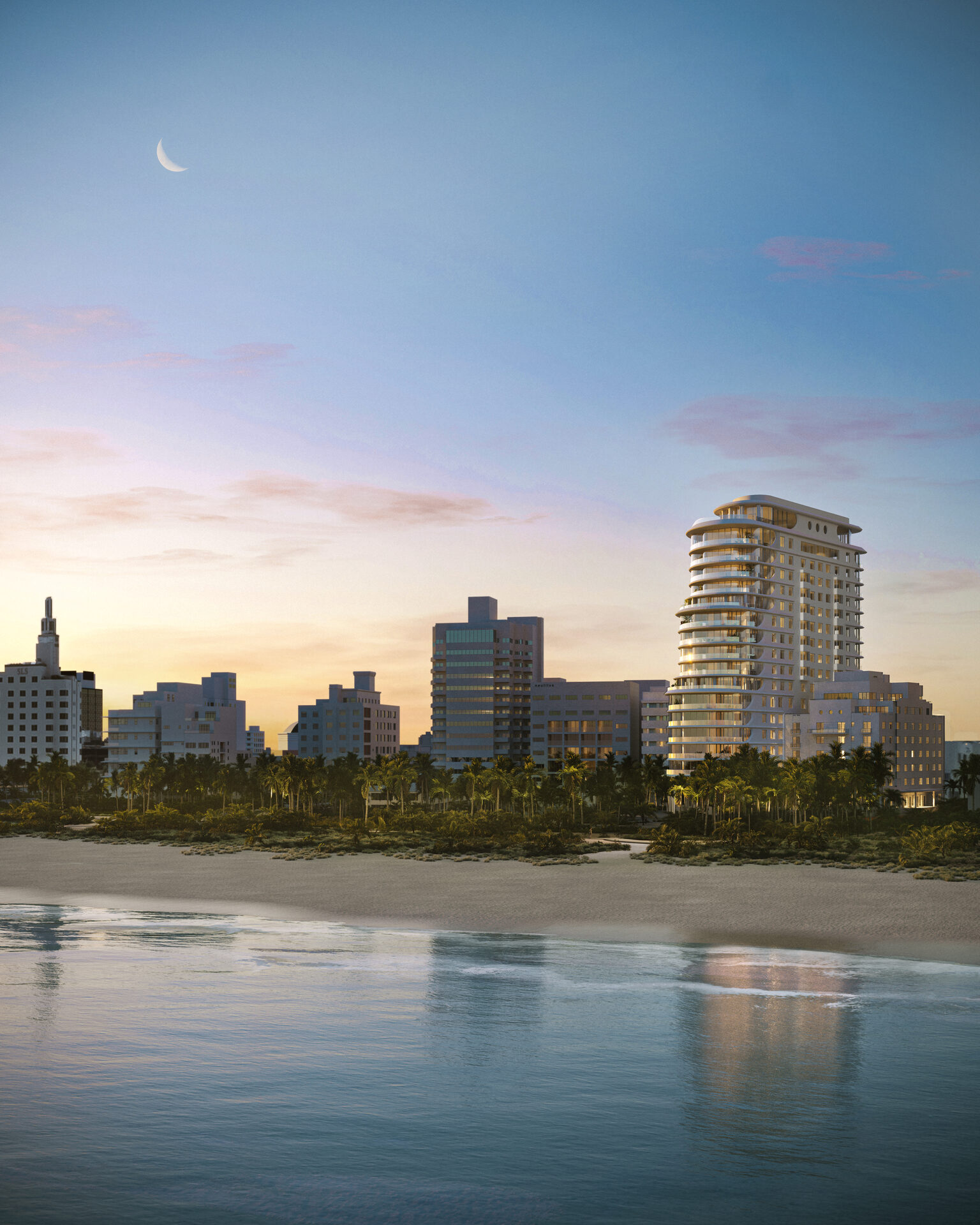 Shore Club shoreline at dusk